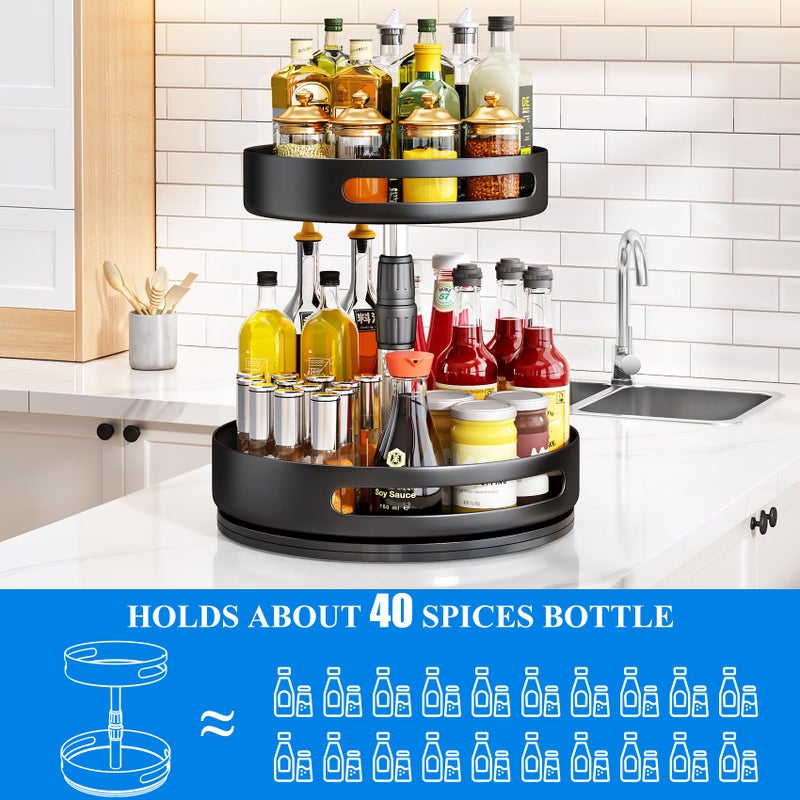SAYZH Lazy Susan Spice Rack Organizer 2 Tier - Rotating Seasoning Organizer Metal Lazy Turntable Height Adjustable Spice Organization for Cabinet Pantry Kitchen Counter, 10 inch Black - Image 4